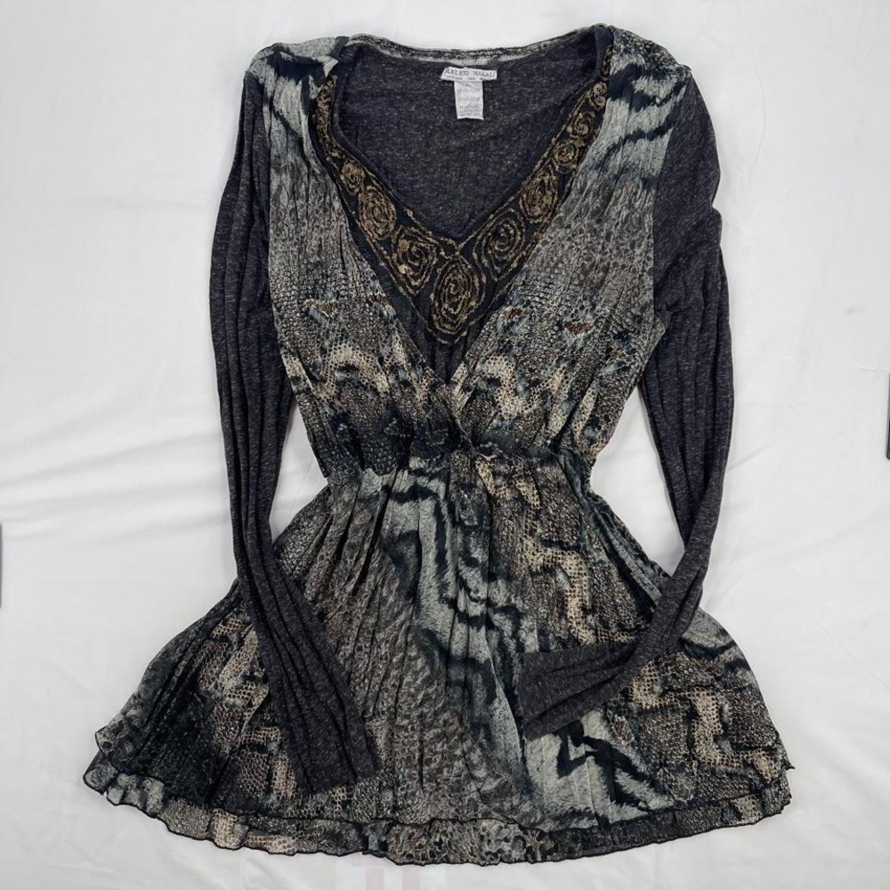 Y2K Euro Beaded Babydoll Top Alberto Makali Designer Long Sleeve Fairy Boho XL